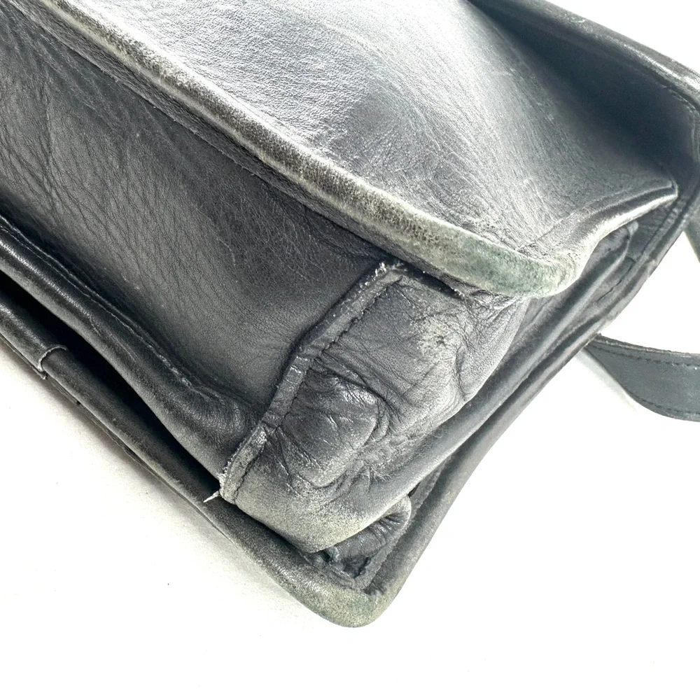 Jack Georges Vintage Black Leather Briefcase Messenger Bag Y2K Brass TurnLocks